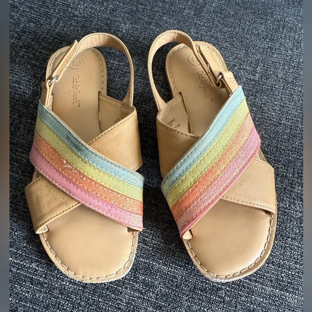 Cat & Jack Tan and Orange Sandals Lightweight Design summer style /size 13